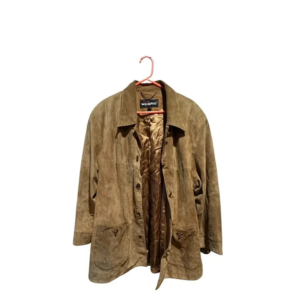 Vintage Giorgio Mobiani Light Tan Brown Genuine Leather Coat Size 48 XL Womens